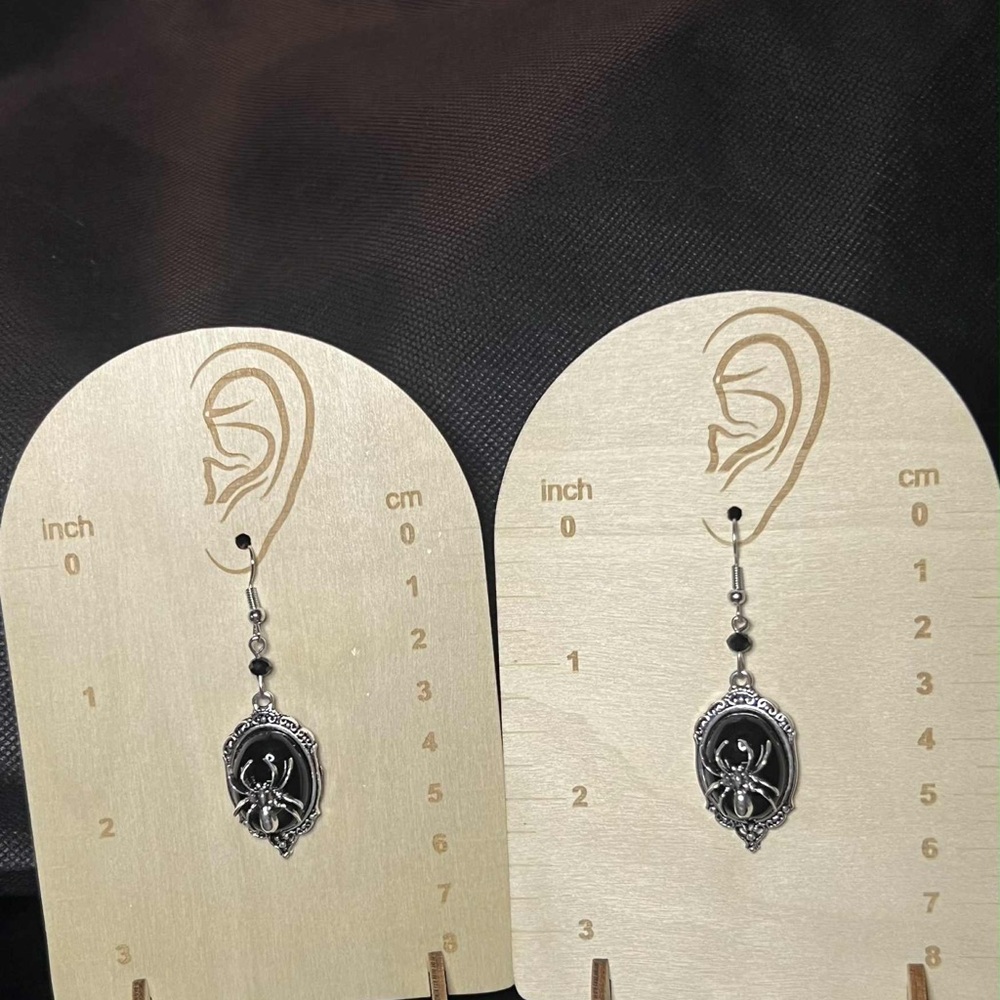 Black and Silver Spider Dangle Earrings